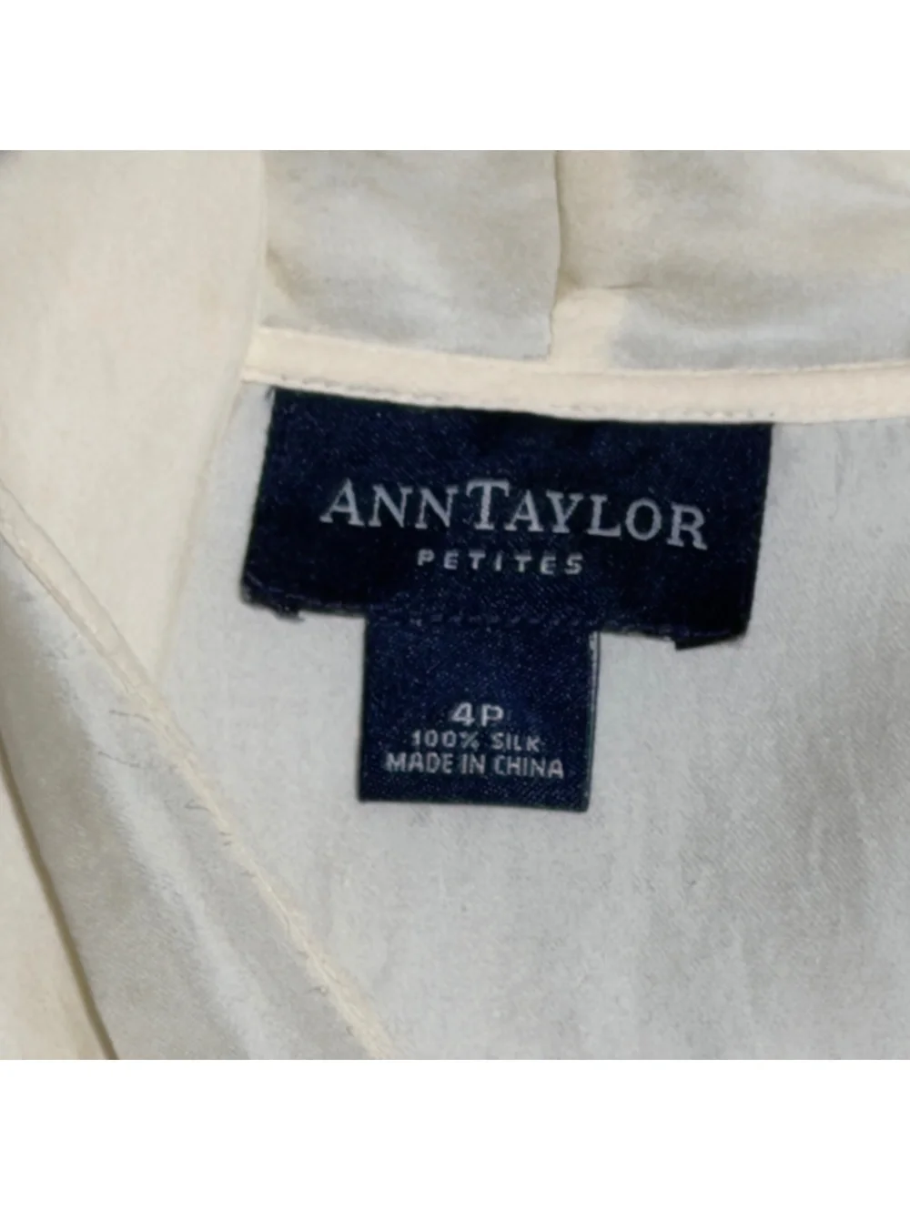 Ann Taylor Petites 100% Silk Cream Blouse Size 4P